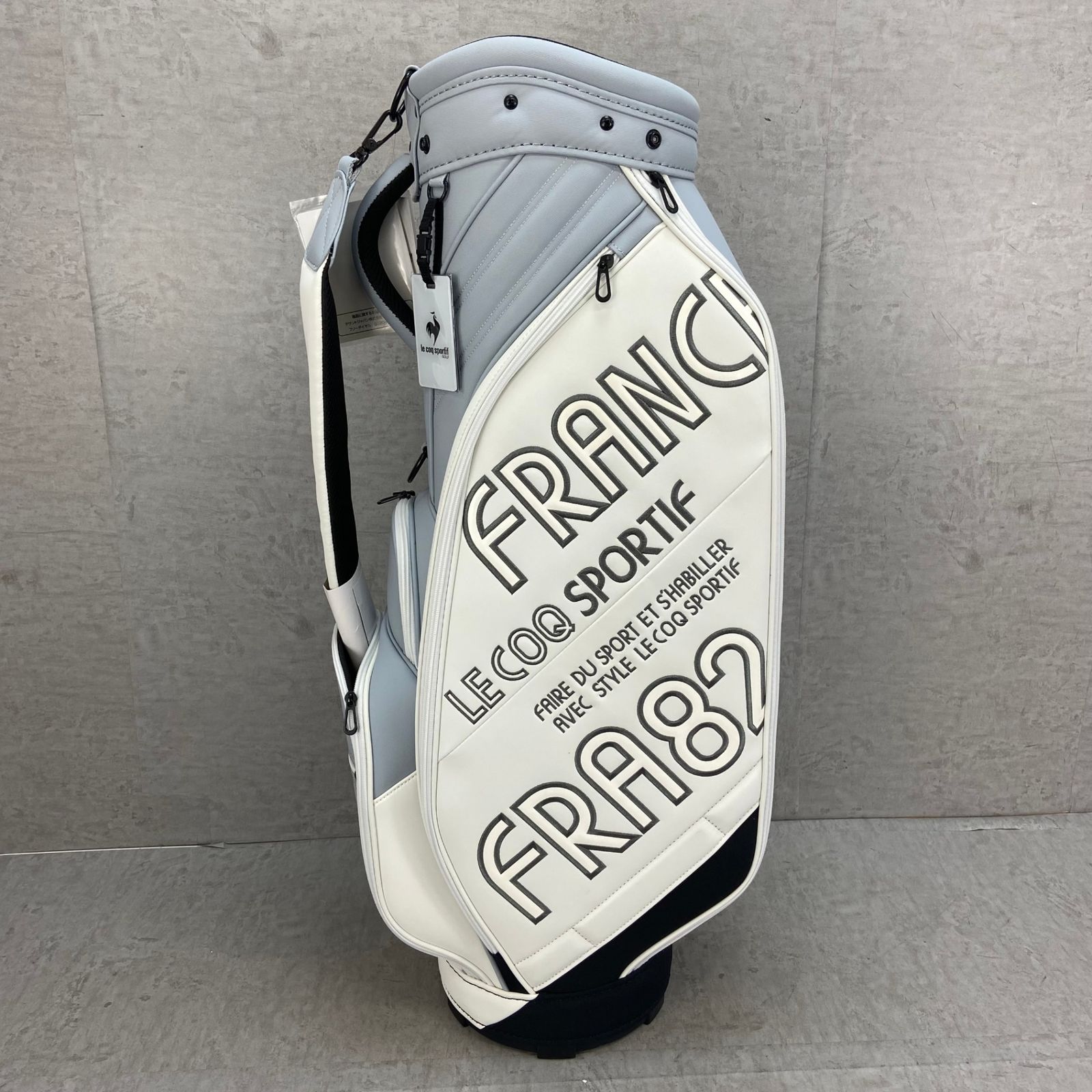 ルコック　ゴルフキャディーバッグ　カート用　6分割　シルバー　エナメル 未使用品 ルコックスポルティフ キャディバッグ カート式 6分割 約9型