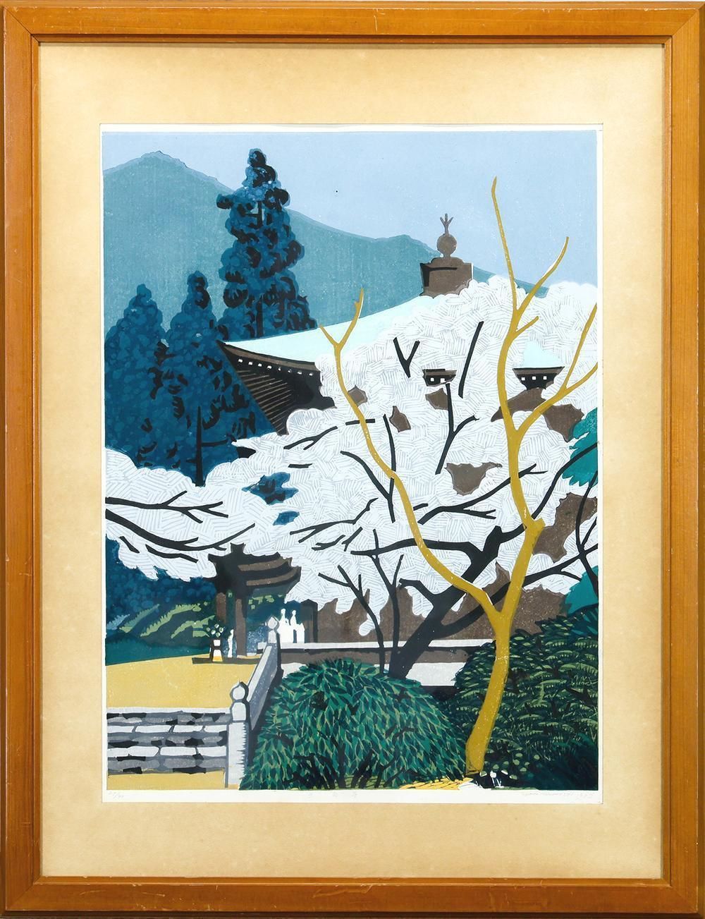 WISH】サイン有：Syoco「三角寺」木版画 10号大 1983年作 直筆サイン