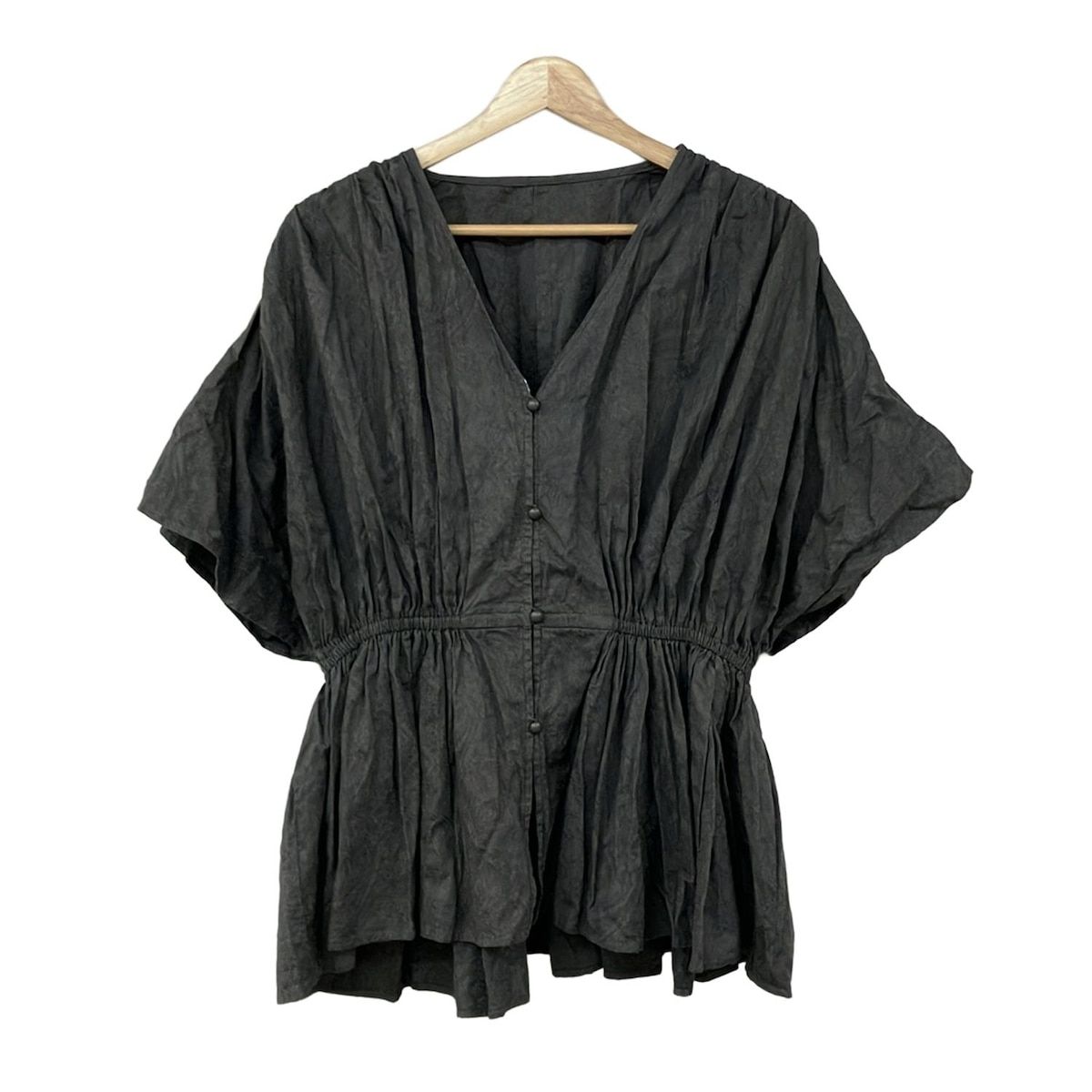 Leilian レリアン チュニック サイズ9 M レディース ダークグレー Vネック 半袖 ペイズリー柄 WHITE LABEL