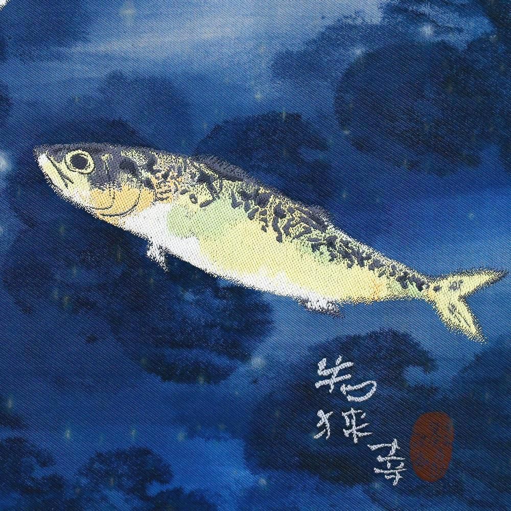 真作】【WISH】片岡鶴太郎「若狭の幸」西陣織 10号大 証明シール 〇