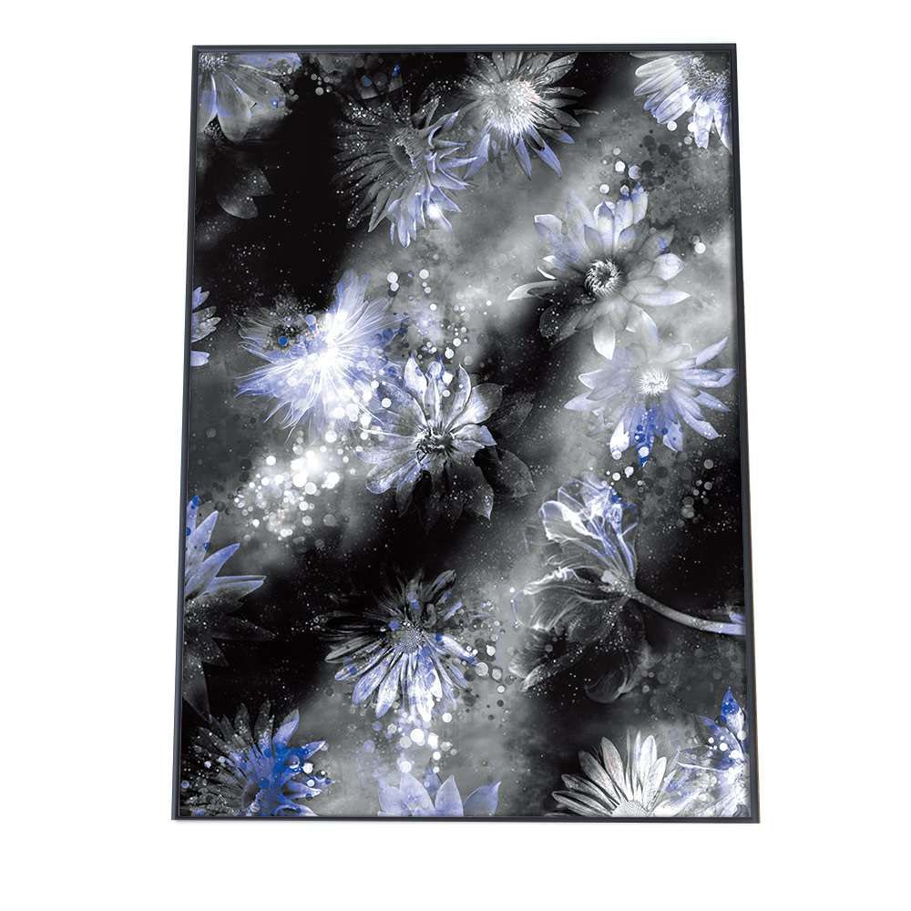 A1サイズ（約59x84cm）】【pbg-poster-1141】モノトーン 花 青 総柄
