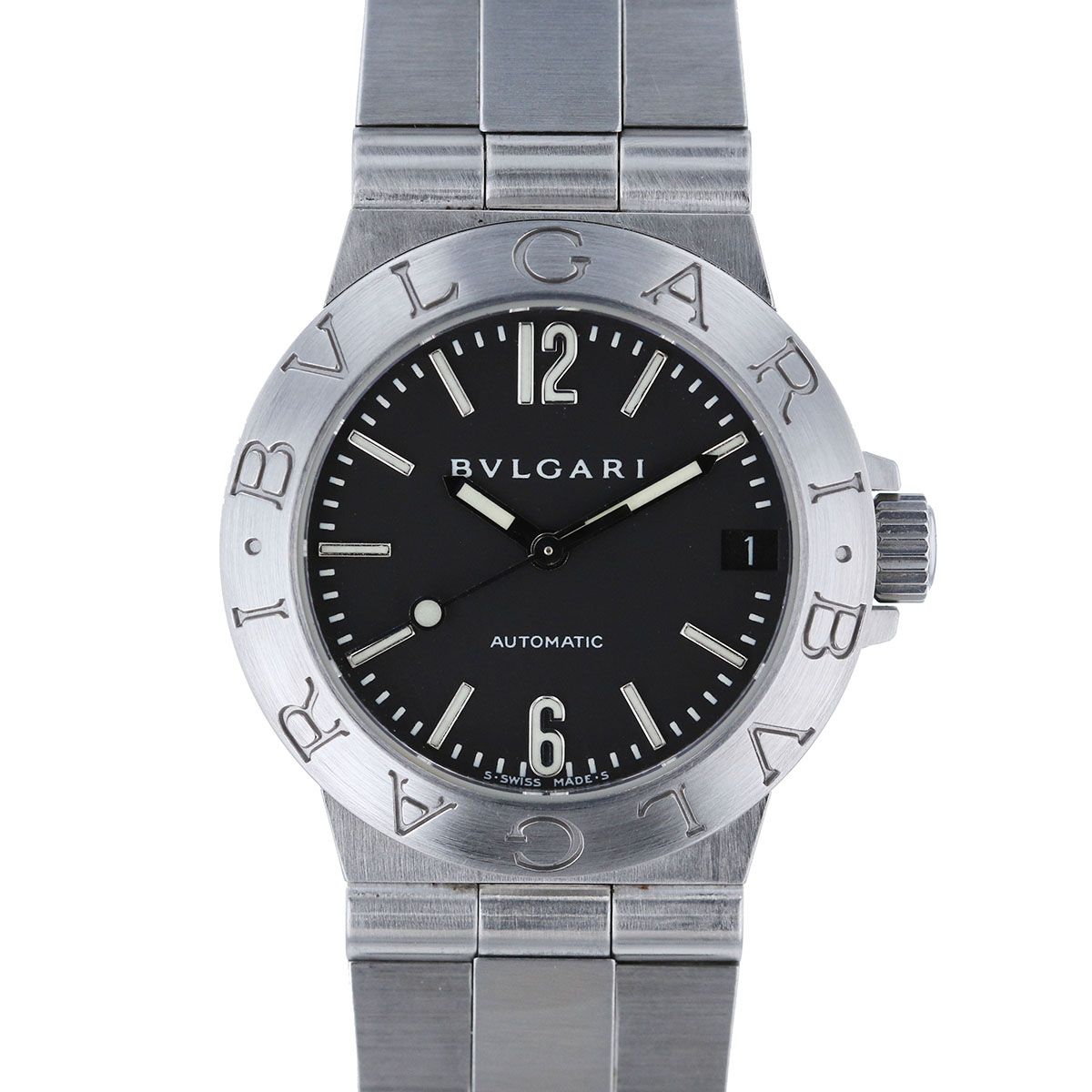 BVLGARI ブルガリ ディアゴノ デイト 自動巻き 29 mm ブラック 腕時計 LCV ステンレススチール シルバー メンズ