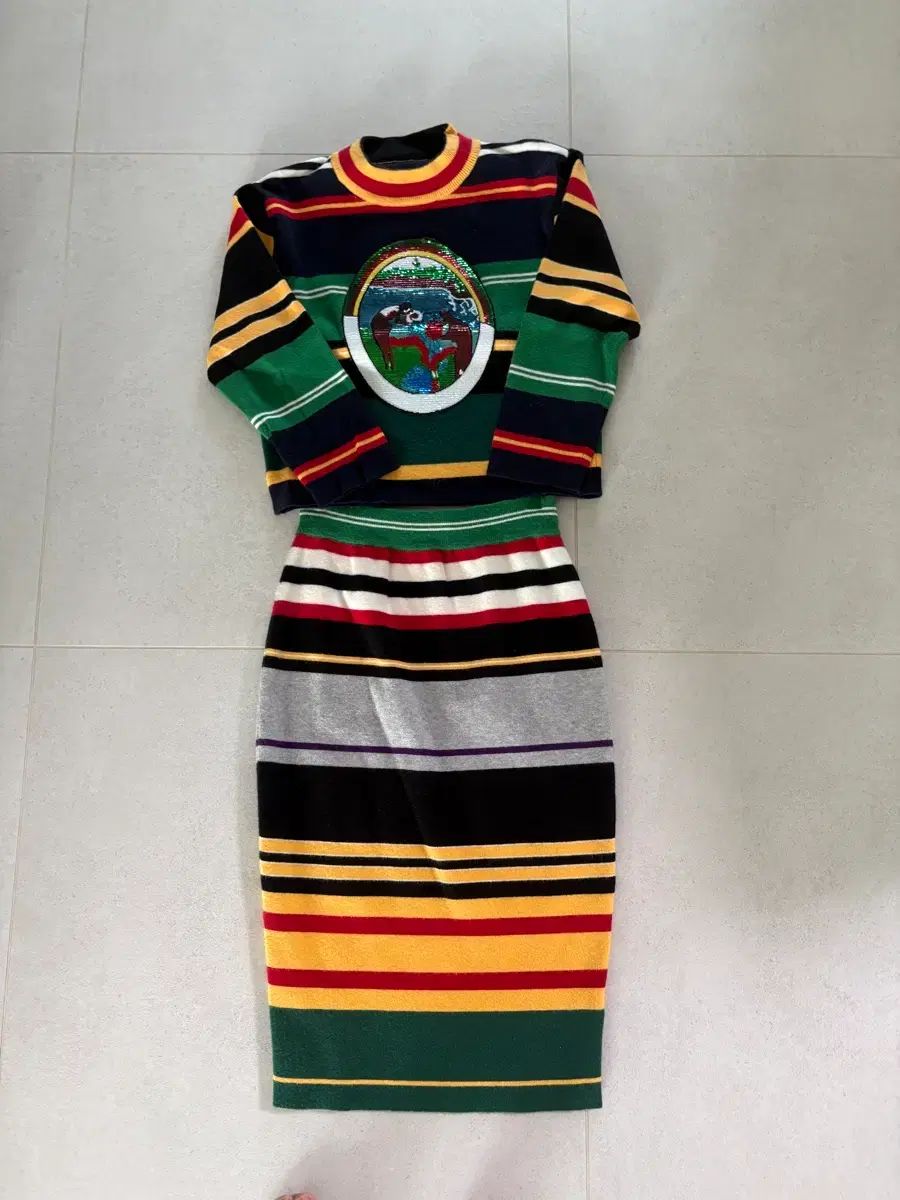 ストライプ ニット スカート 上下セット