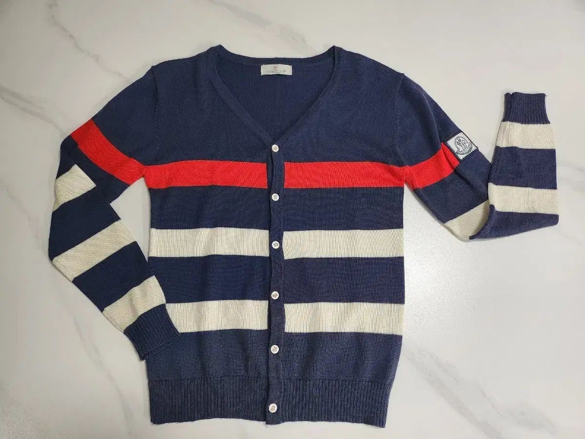 モン ネイビー ストライプ カーディガン 55 スリム66