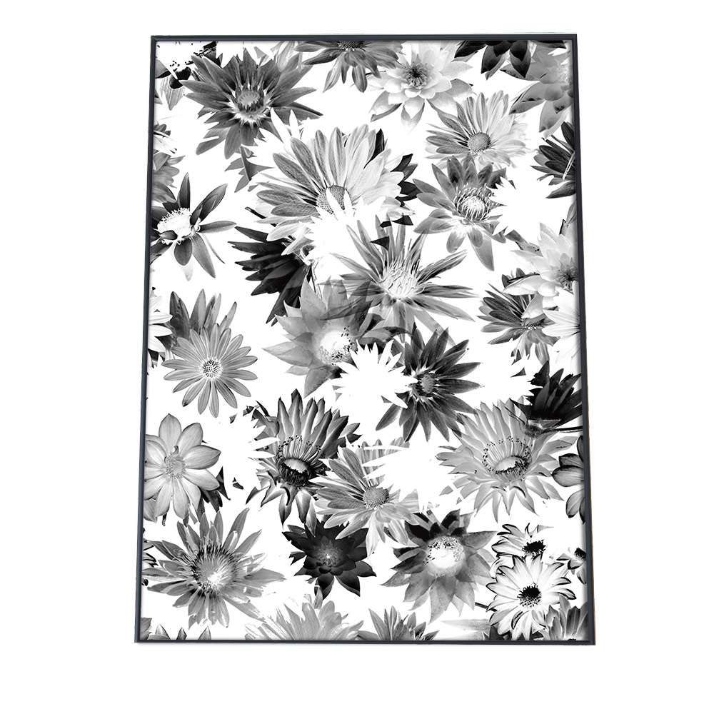 A2サイズ（約42x59cm）】【pbg-poster-2096】花 フラワー 白黒 総柄