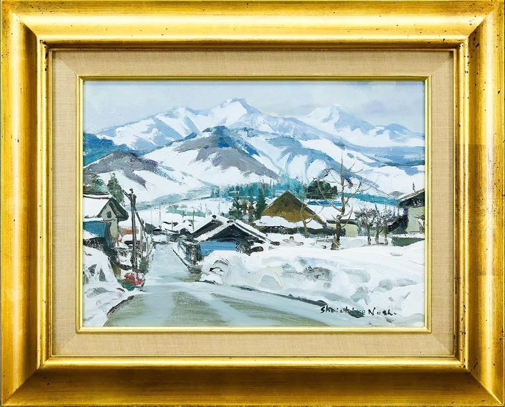 真作 WISH 塗師祥一郎 山村 油彩 4号 1977年作 証明書付 静寂が伝わる雪の山里 〇日本芸術院会員 日展顧問