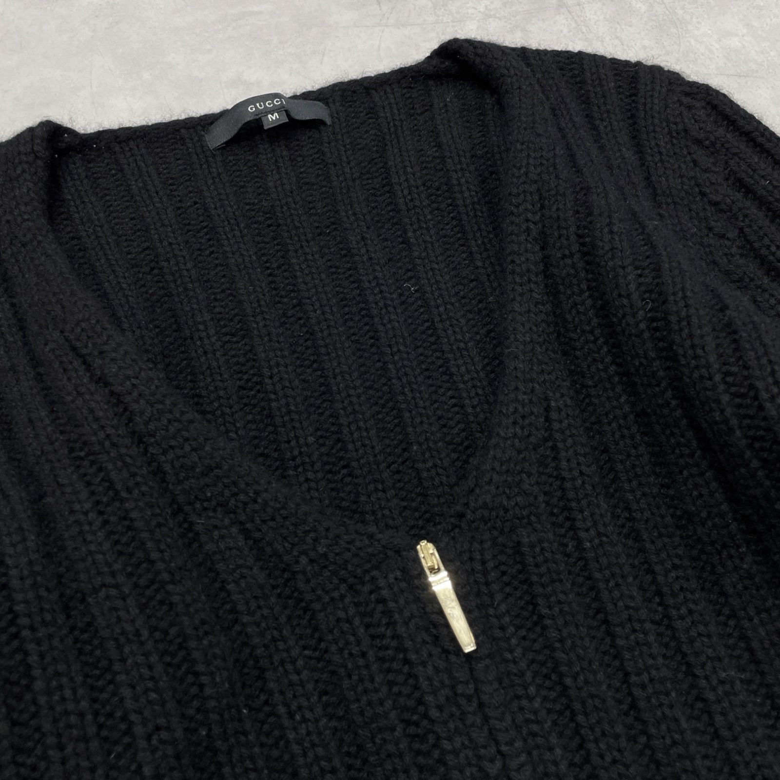 美品　GUCCI グッチ　イタリア製　カーディガン　リブ　ジップアップ　黒　L 美品 GUCCI グッチ イタリア製 カーディガン リブ ジップアップ 黒 L