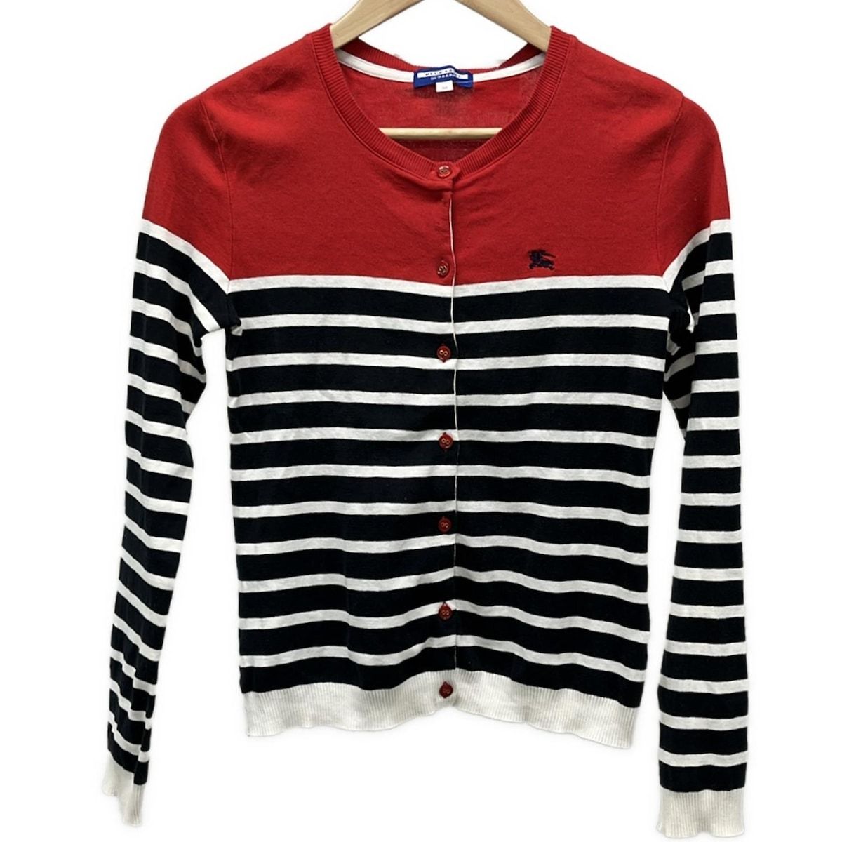 Burberry Blue Label バーバリーブルーレーベル カーディガン サイズ38 M レディース 黒 レッド 白 長袖 ボーダー