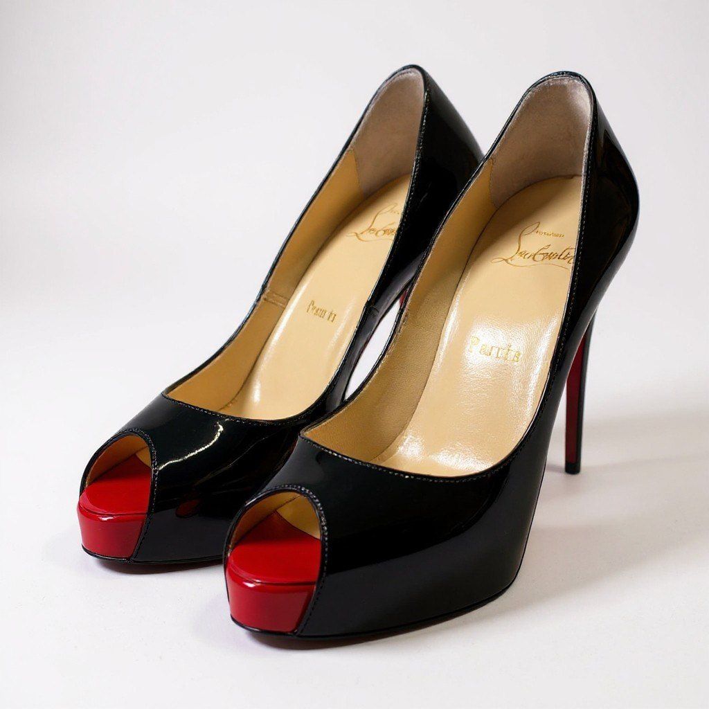 3 a 5 christianlouboutin クリスチャンルブタン オープントゥ パンプス サンダル エナメル シューズ ブラック レディースk 02 i