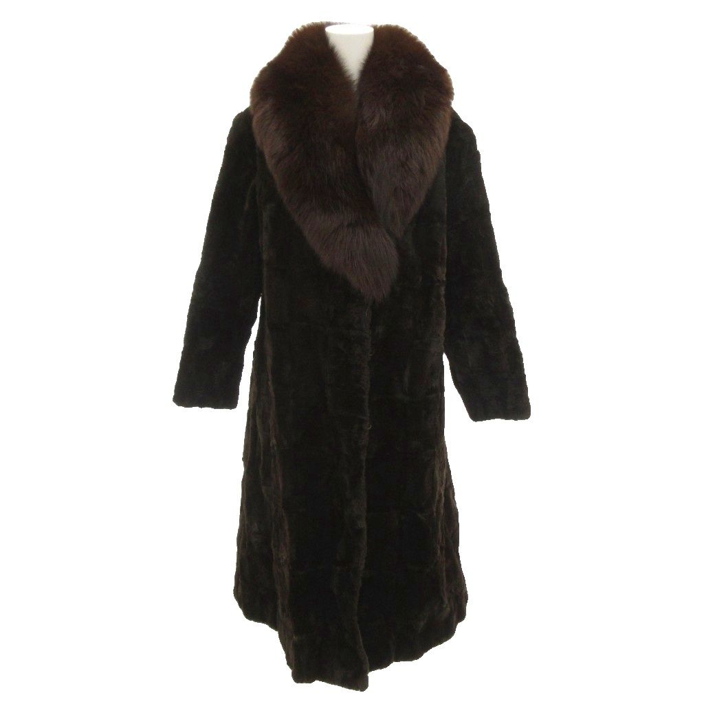 新品未使用✩大きな襟が素敵です✩ラパン✩ブラック✩ファーコート✩艷やか柔らか 新品未使用✩大きな襟が素敵です✩ラパン✩ブラック✩ファーコート✩艷