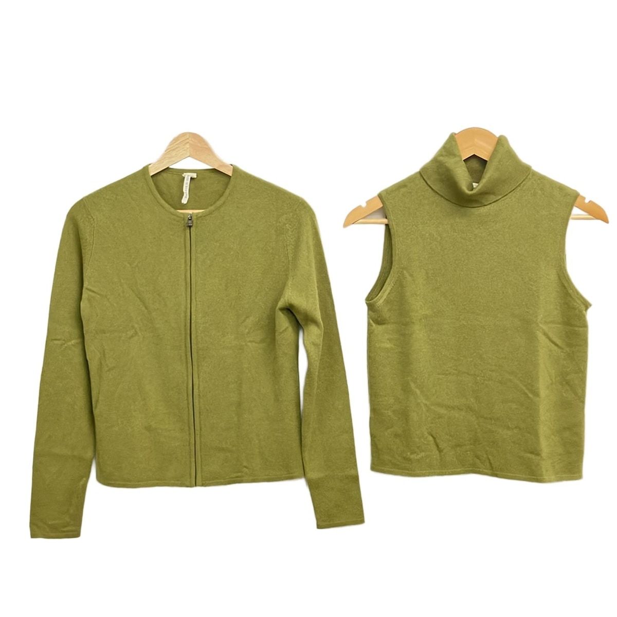 HERMES エルメス アンサンブル サイズSM レディース カーキ カシミヤ ジップアップ