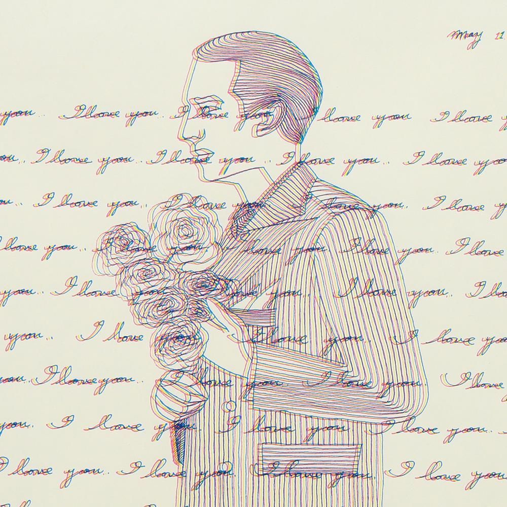 現代美術　靉嘔　アイオー直筆サイン『ふりむけ孔雀 B』シルクスクリーン1218O 真作】【WISH】靉嘔「I love you」シルクスクリーン 約10号 直筆サイン