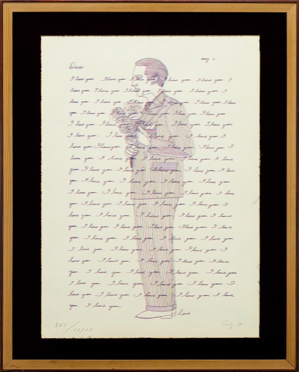 真作 WISH 靉嘔 I love you シルクスクリーン 約10号 直筆サイン 〇虹の画家 前衛芸術運動 フルクサス