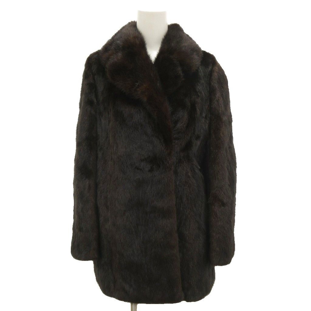 ノーブランド ミンクファーコート 毛皮 ミドル丈 ハーフ 裏地総柄 9 ダークブラウン GV GY 18