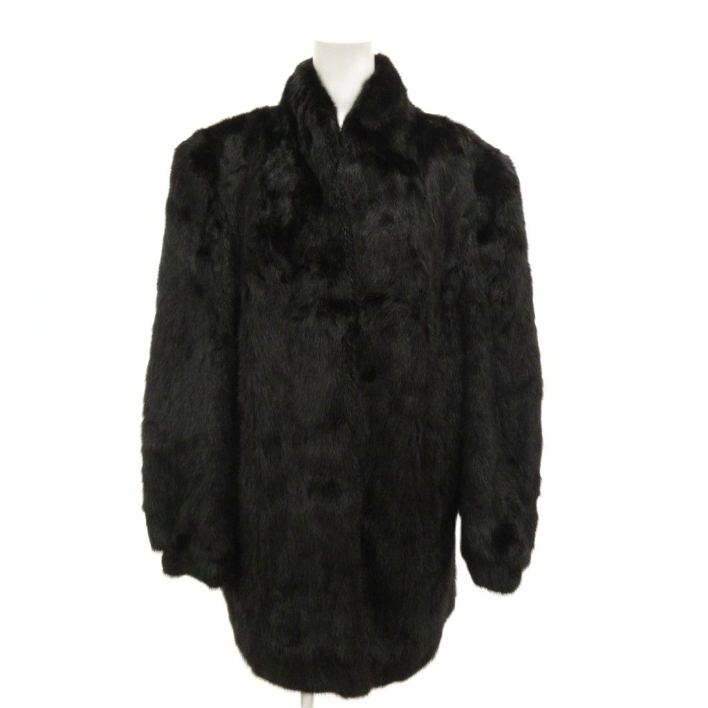 ノーブランド ミンクファーコート 毛皮 ミドル丈 ハーフ 13 黒 ブラック GV GY 11