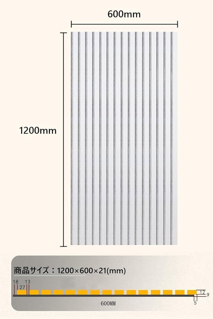 Easmostend 吸音パネル ウッドパネル 吸音材 防音パネル 木製 吸音ボード 遮音シート 吸音シート 防音ボード 騒音対策 木目調 おしゃれ 楽器演奏 装飾性 ホワイト 600 x 1200 21 mm