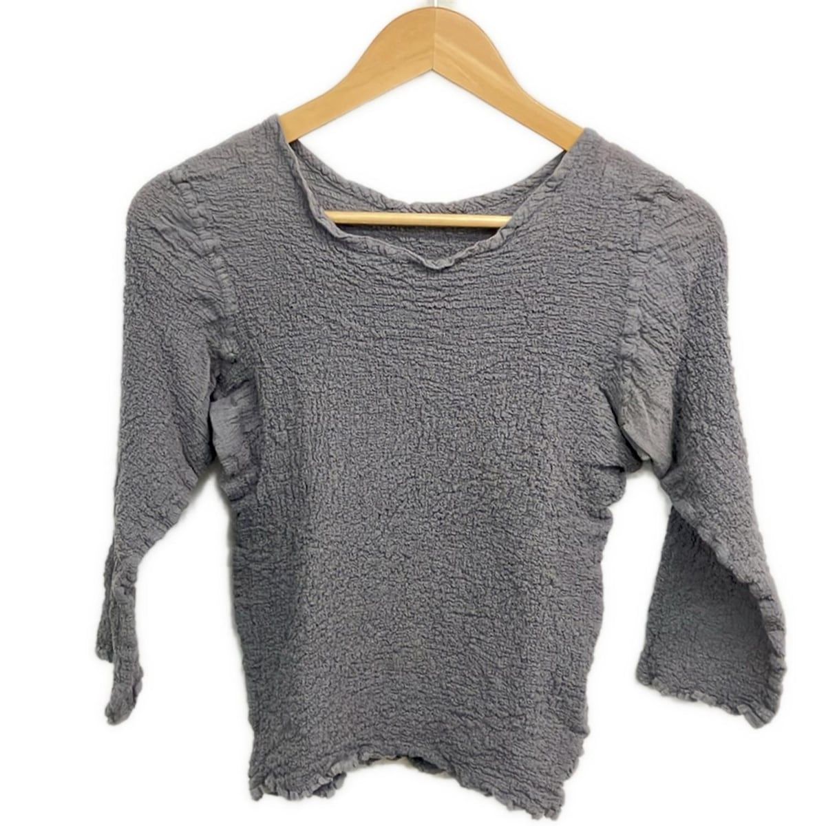 me ISSEY MIYAKE ミー イッセイミヤケ 七分袖カットソー レディース ダークグレー クルーネック