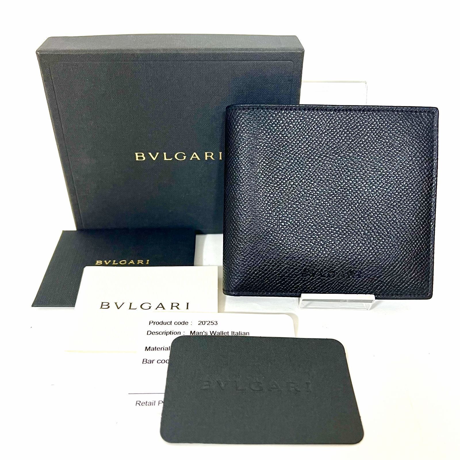 SD 4765 ♥ BVLGARI ブルガリ クラシコ 二つ折り財布 コンパクトウォレット グレインレザー ブラック シンプル メンズ 20253