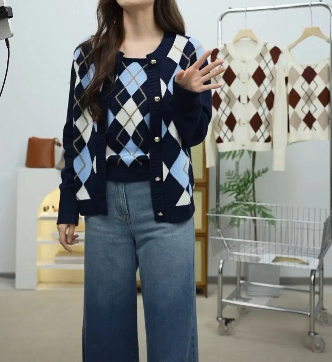 タ アーガイル カーディガン インナー セット