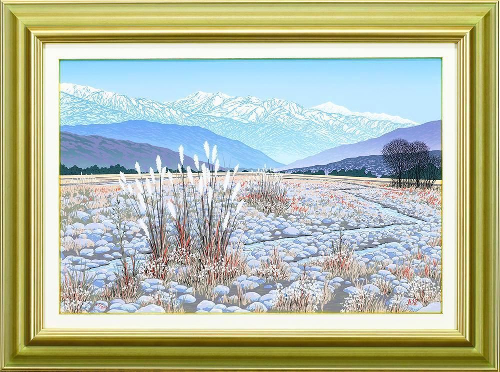 真作 WISH 小暮真望 遠晃剱山 シルクスクリーン 約12号 大作 直筆サイン 共シール 〇 版画家