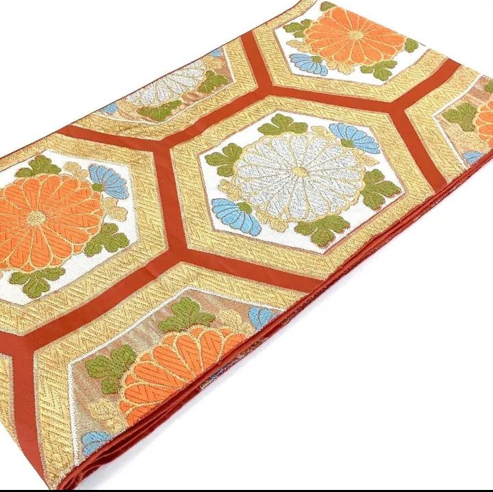 A 亀甲に花々模様 金銀糸 正絹 六通 袋帯 フォーマル O29 A 亀甲に花々模様 金銀糸 正絹 六通 袋帯 フォーマル O29 平和屋着物