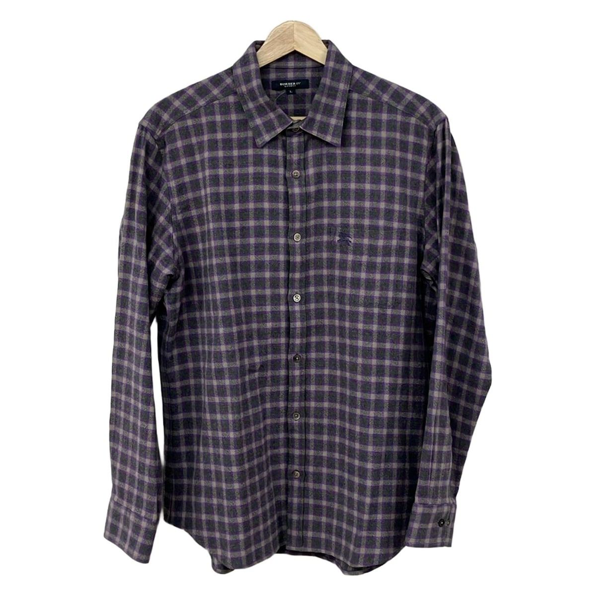 Burberry LONDON バーバリーロンドン 長袖シャツブラウス サイズL レディース ダークグレー パープル ライトグレー チェック柄