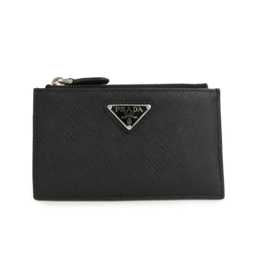 名古屋 プラダ サフィアーノ トライアングルロゴ カードケース 1 MC 086 ブラック シルバー金具 レザー コイン 小物 男女