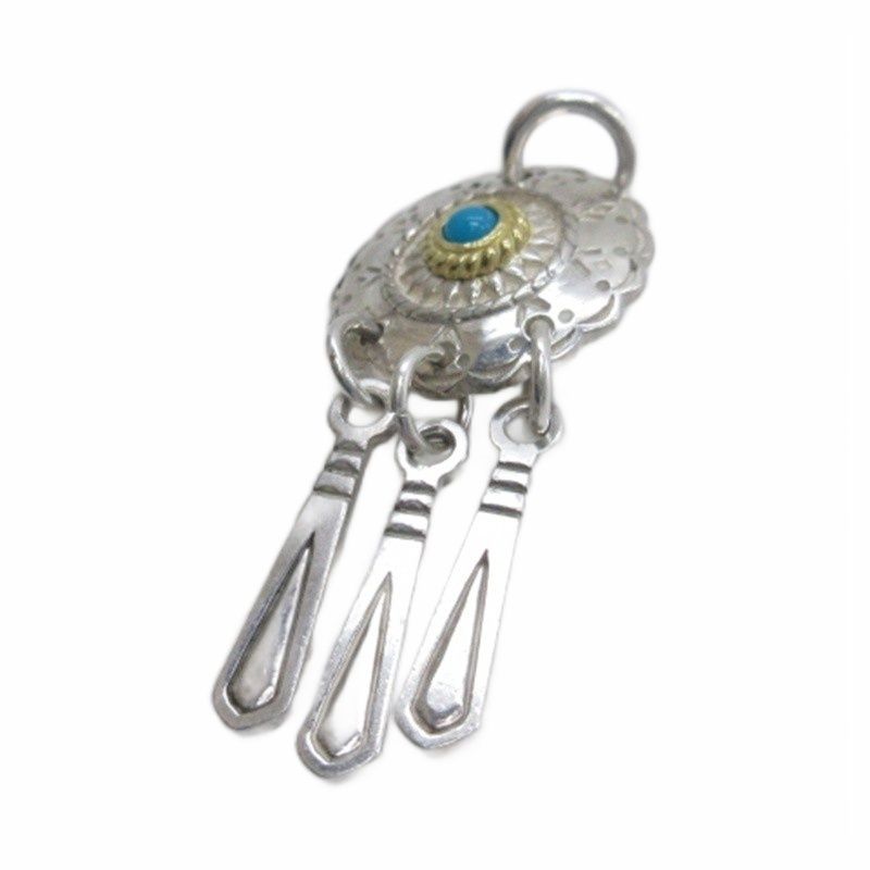 タディ キング TADY KING フラワーコンチョ ターコイズ ネックレス トップ 銀 金縄 SIVER シルバー K 18 ゴールド 計5 5 g AA