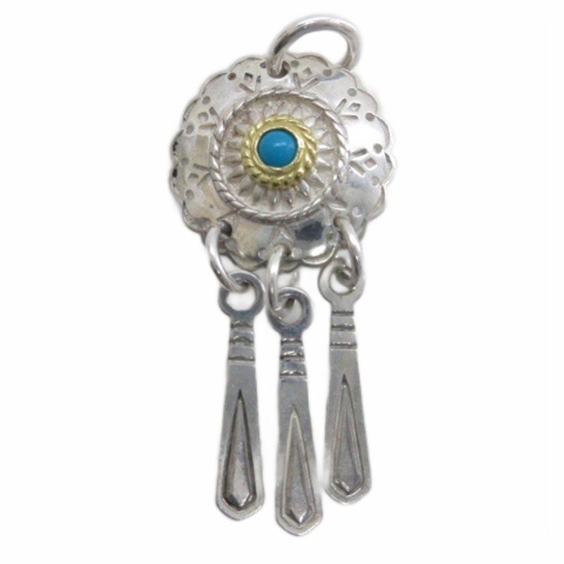 タディ キング TADY KING フラワーコンチョ ターコイズ ネックレス トップ 銀 金縄 SIVER シルバー K 18 ゴールド 計5 5 g AA