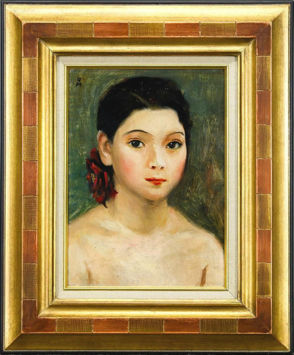 真作 WISH 長谷川昇 油彩 4号 凛とした眼差しの美人 〇日本芸術院会員 日展顧問 勲三等旭日中綬章 物故巨匠