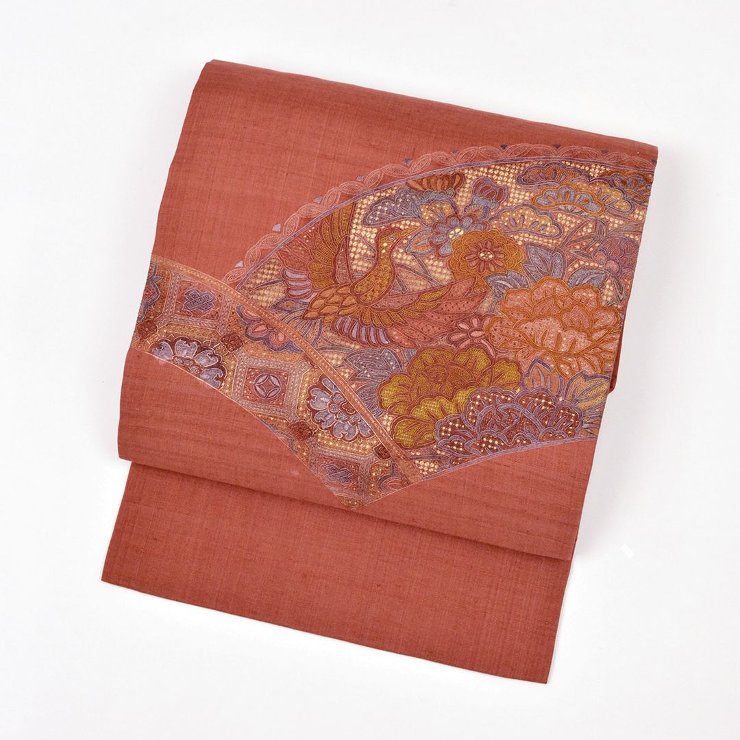 リサイクル 名古屋帯 お太鼓柄 鳥 スワトウ刺繍 8300 00001