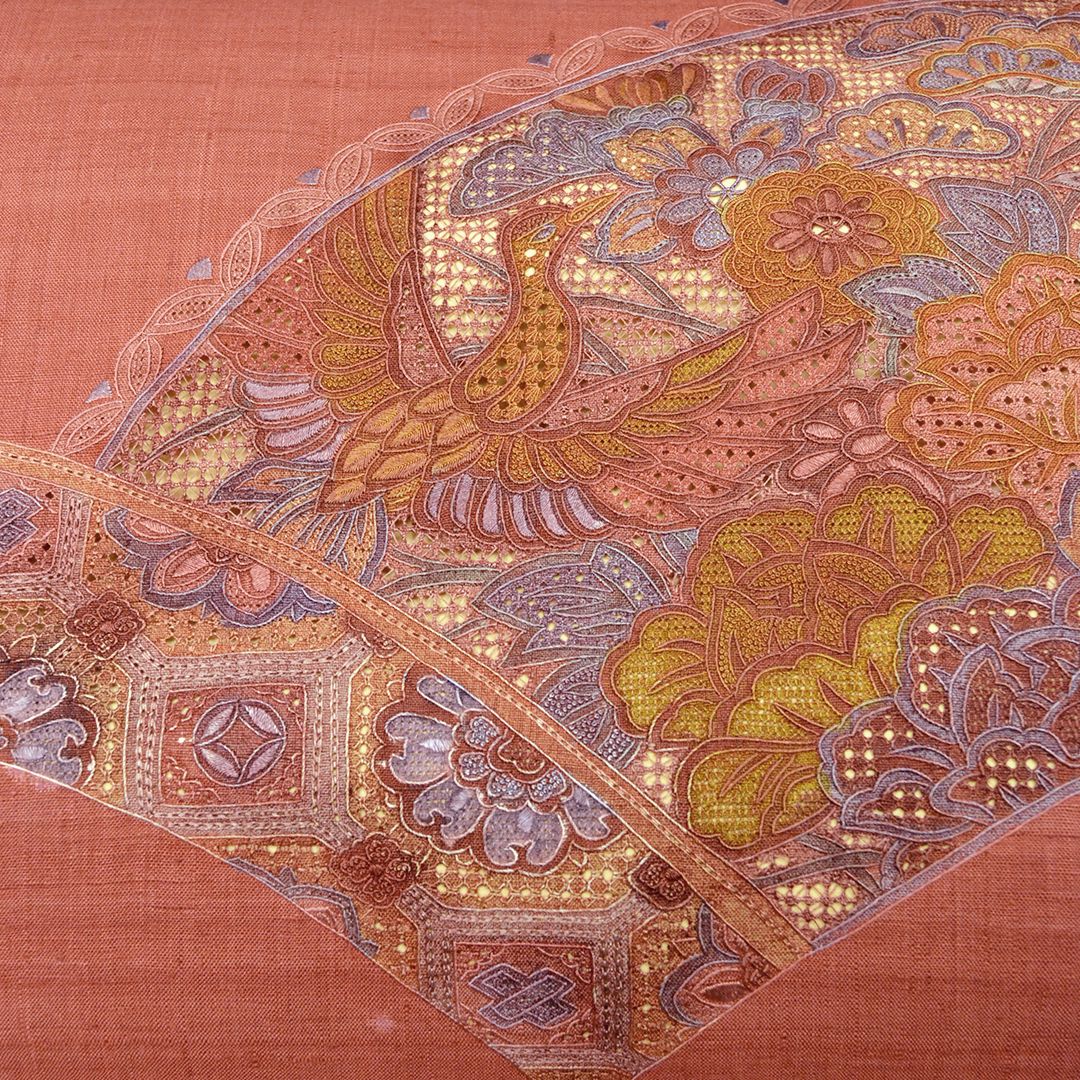 リサイクル 名古屋帯 お太鼓柄 鳥 スワトウ刺繍 8300 00001