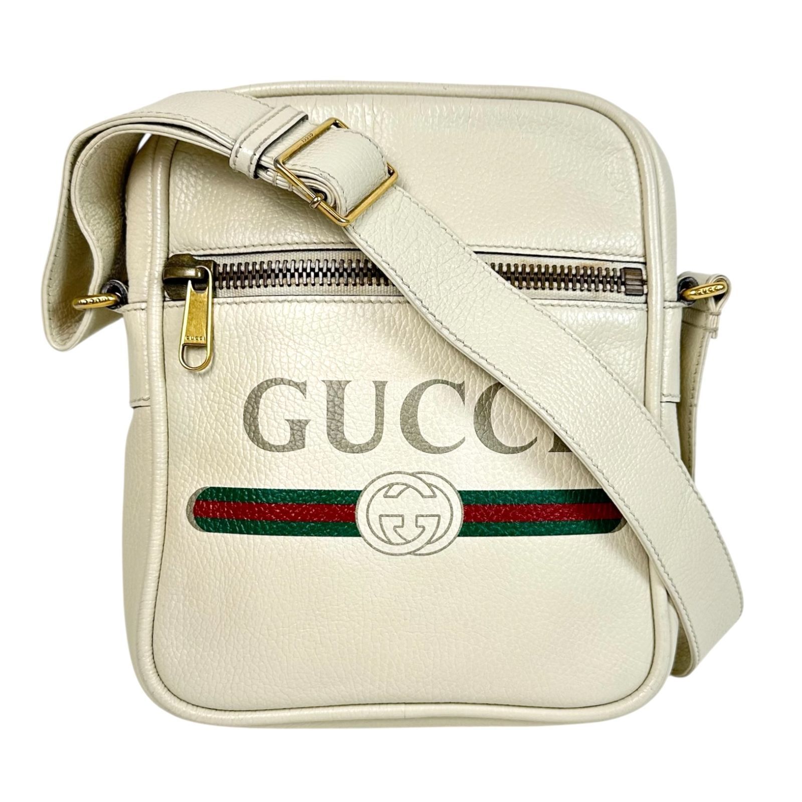 GUCCI グッチ ロゴプリント メッセンジャーホワイト ショルダーバッグ クロスボディバッグ レディース メンズ ユニセックス ホワイト 白 -AB 9304