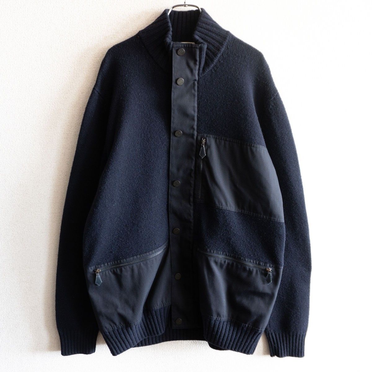 【美品】HERMES　エルメス　ウール×ヤック×レザーミックスニットブルゾン 美品】HERMES エルメス ウール×ヤック×レザーミックスニットブルゾン