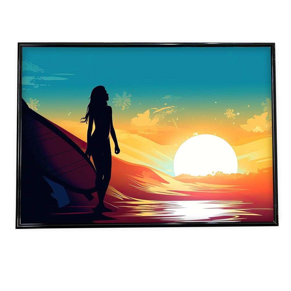 A2サイズ（約42x59cm）】【si-poster-216】女性 オレンジ サーフィン