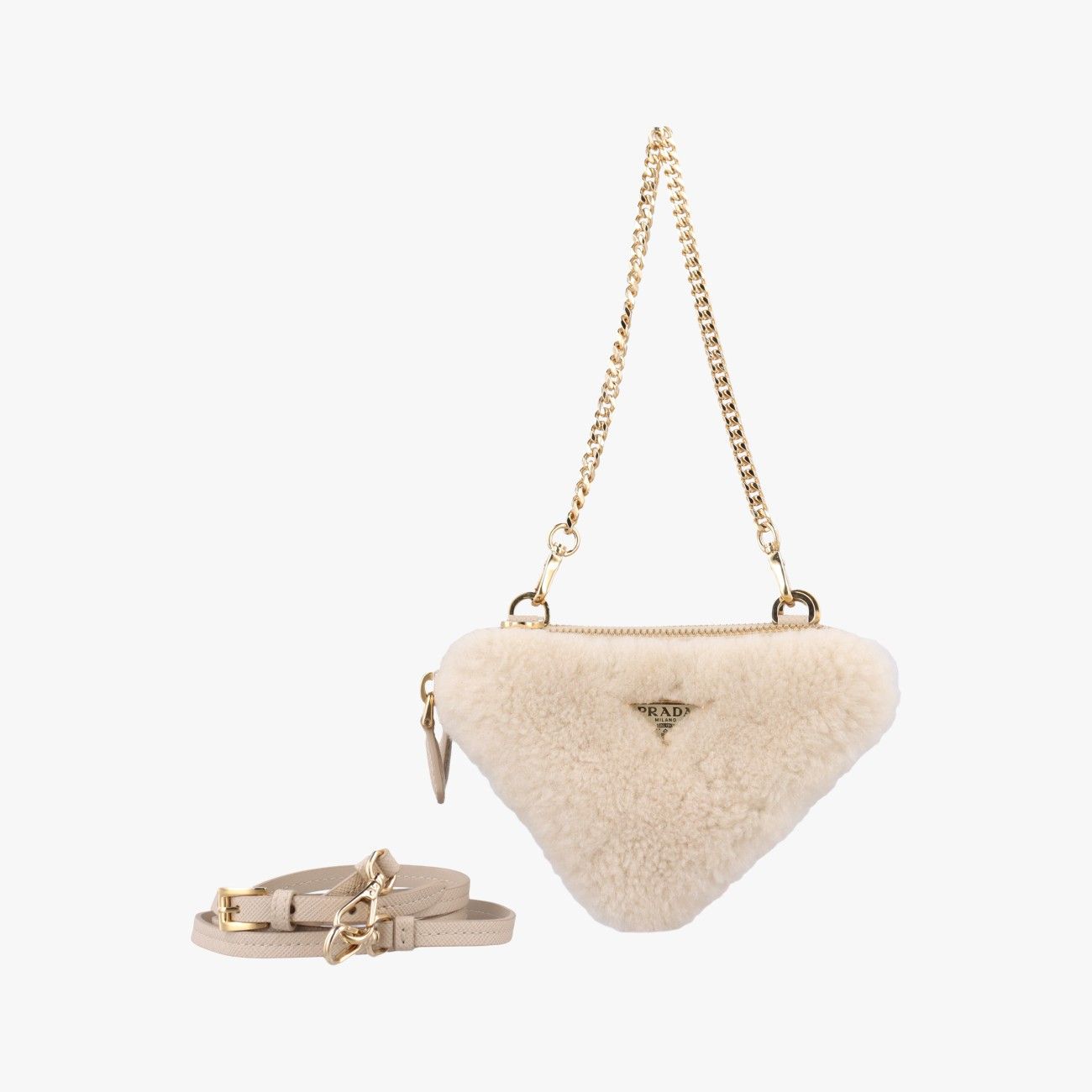 プラダPradaトライアングル ベージュ ファー サフィアーノレザー 1 NR 015 62