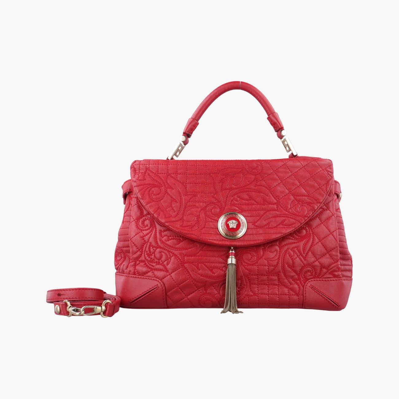 ヴェルサーチェ ヴェルサーチ VERSACEエンボス レザー タリア ヴァニタス レッド