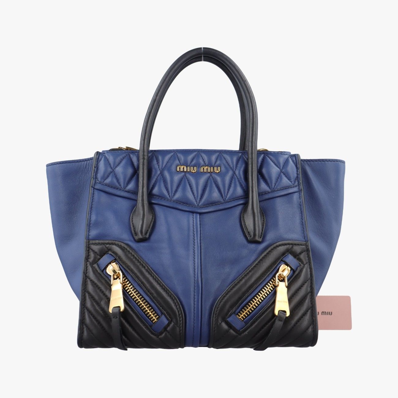 ミュウミュウMiu Miuナッパバイカー ブルー×ブラック レザー 31/Y