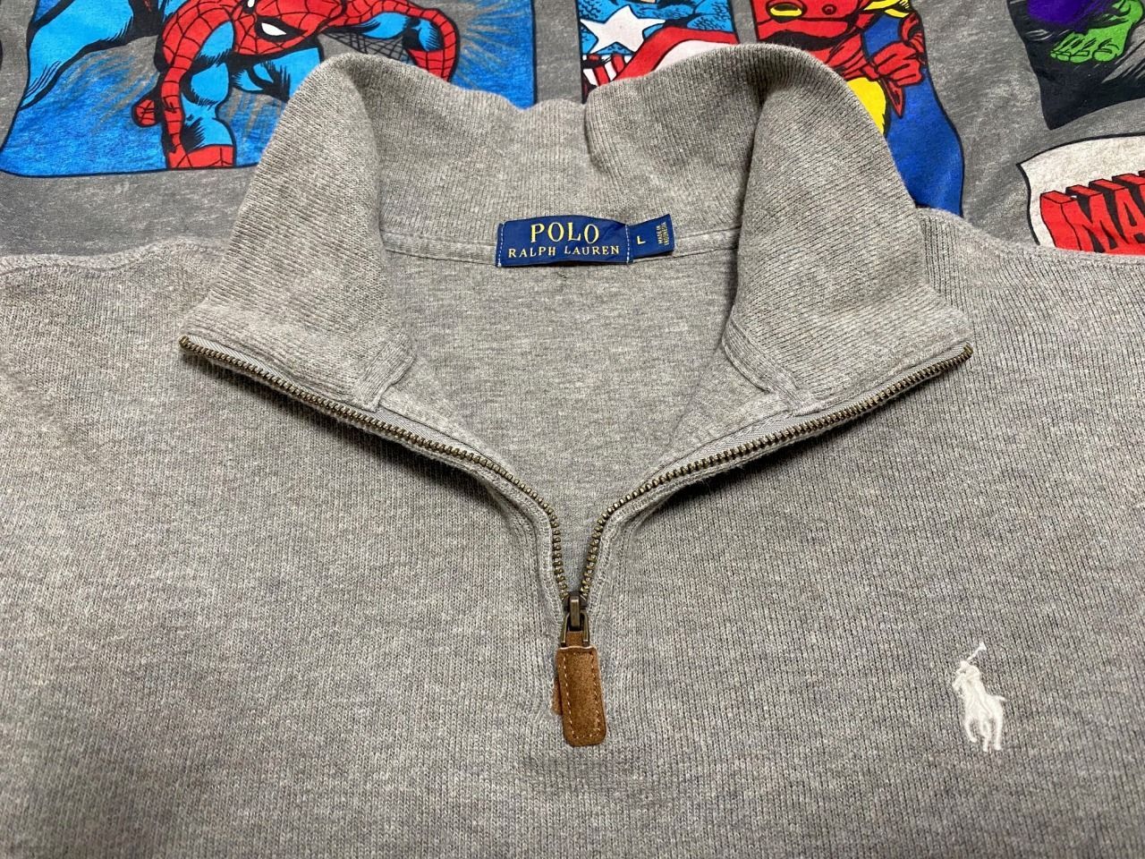 Ralph Lauren ワンポイントロゴ刺繍 ハーフジップコットンニット L