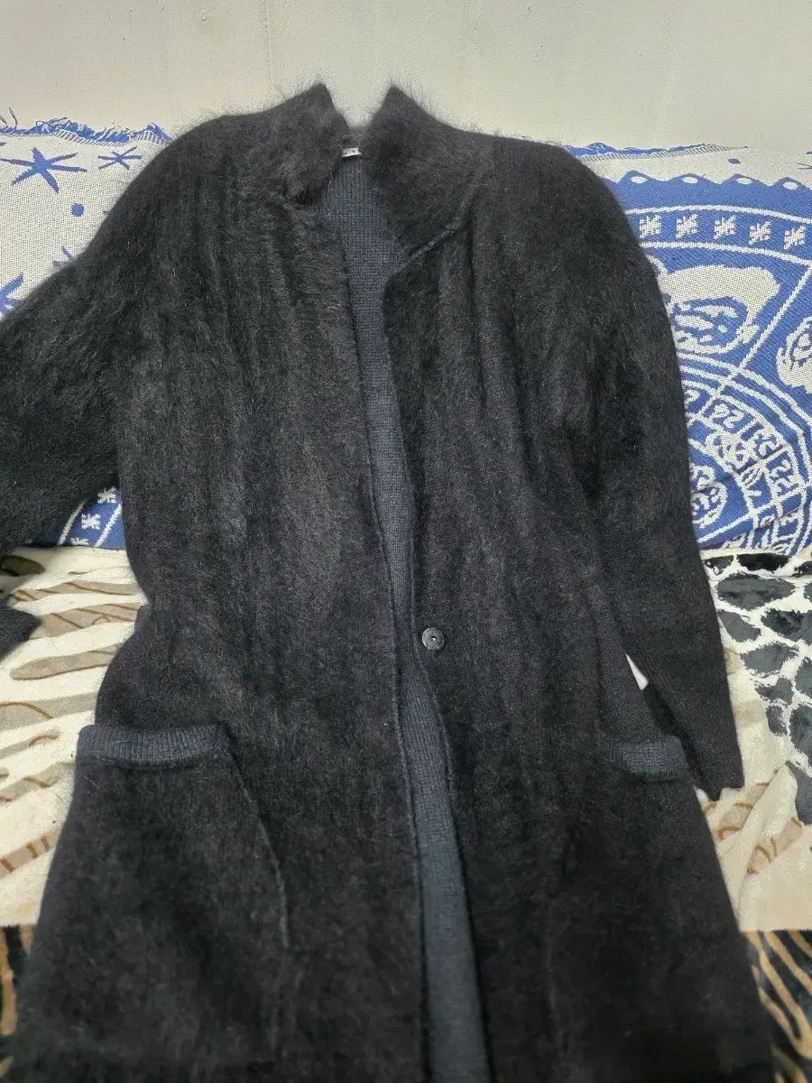 LAPブラック アンゴラロング カーディガン コート