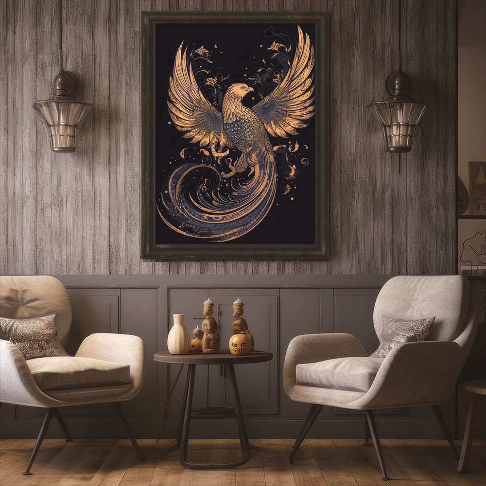 A2サイズ（約42x59cm）】【si-poster-382】金 鳳凰 ホウオウ 極楽鳥