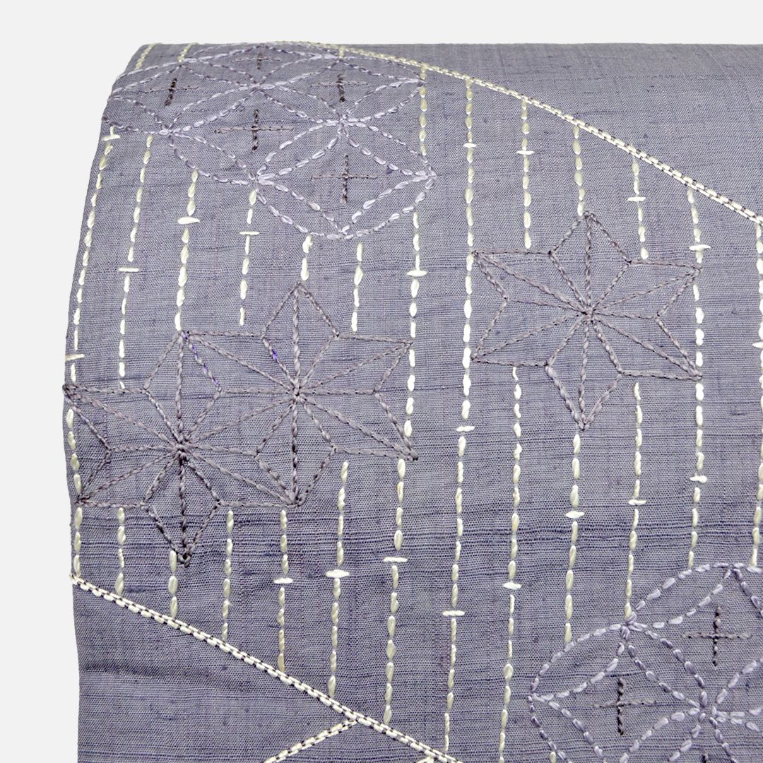  リサイクル 名古屋帯 お太鼓柄 グレー 刺し子 麻の葉 8300 00004 名古屋帯 帯