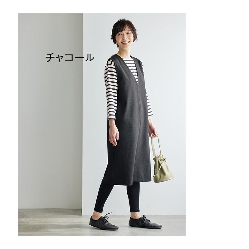 エムポルク すっきりVネックストレッチワンピース ブラック