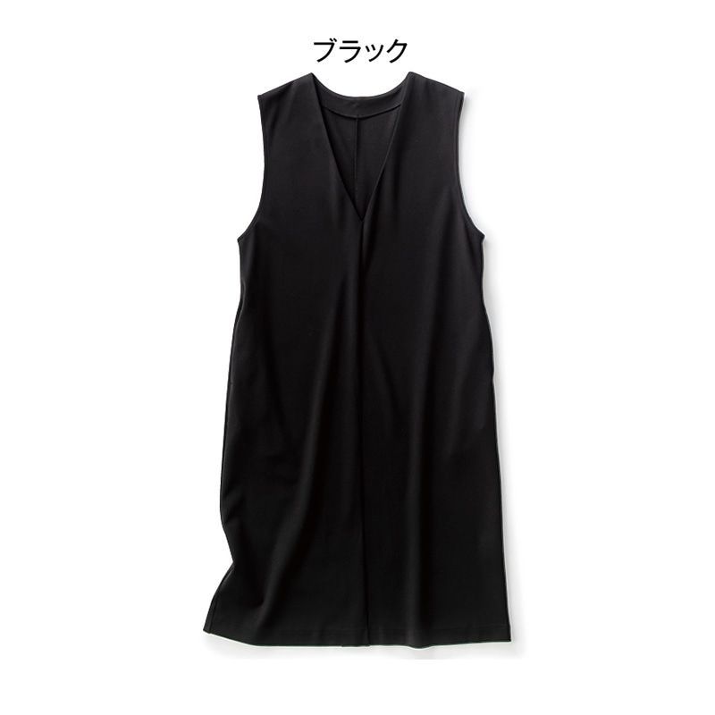 すっきりVネックストレッチワンピース ブラック