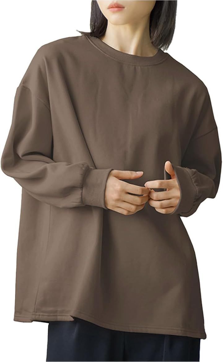 three Joy トレーナー レディース パーカー スウェット 裏起毛 冬服 かわいい 韓国ファッション ゆったり 大きいサイズ 暖かい おしゃれ プルオーバー 50代 秋 重ね着 (裏起毛 ブラウン,  M)