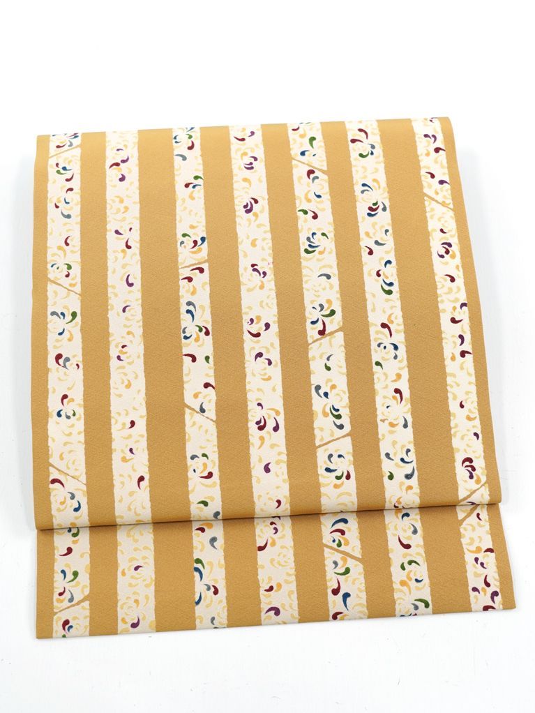 リサイクル 名古屋帯 縞 染め 抽象花 正絹 _ 西陣 カジュアル おしゃれ着 洒落着 普段着 パーティ お正月 お茶会 お稽古 練習 八寸 九寸 春 秋 冬 仕立て上がり no 24125 s