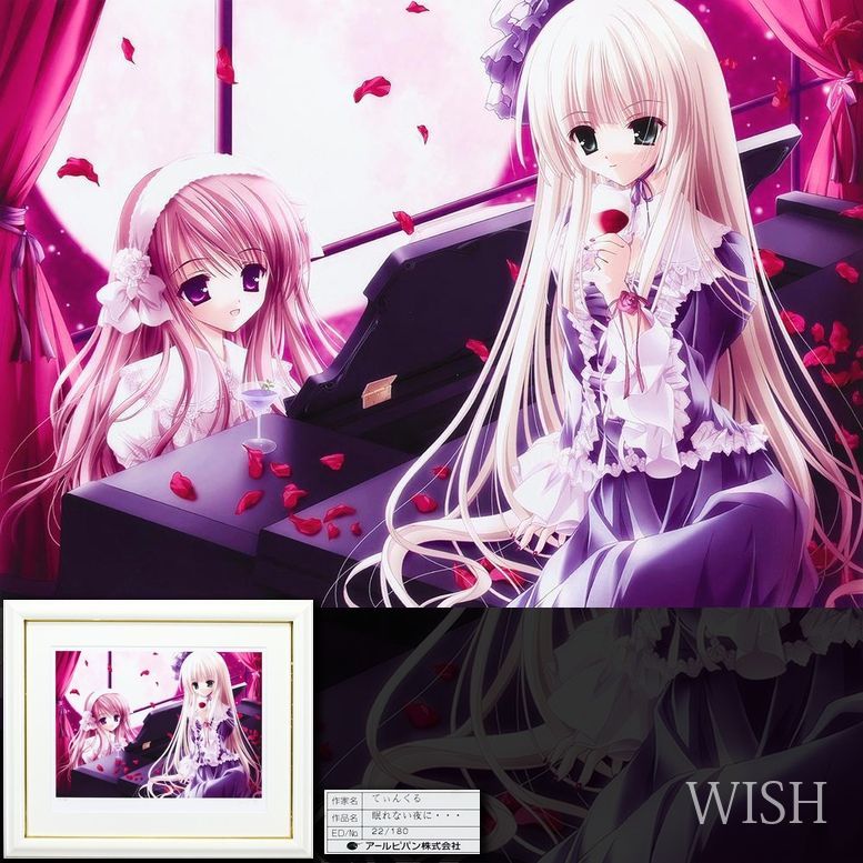 真作 WISH てぃんくる 眠れない夜に… ミクスドメディア 約8号 直筆サイン 証明シール 少女 〇 イラストレーター