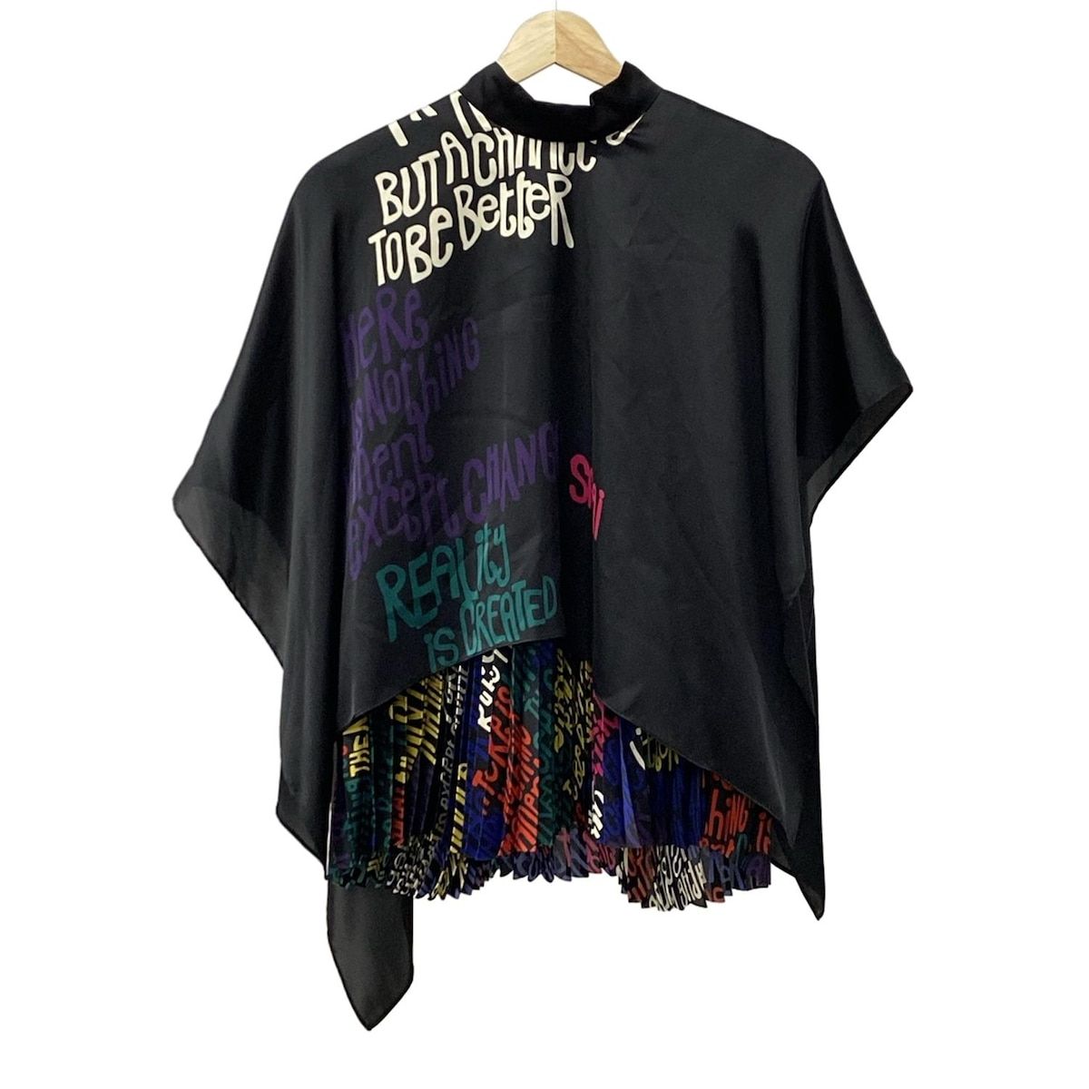 Sacai サカイ 半袖シャツブラウス サイズ1 S レディース 21 05815 黒 パープル マルチ プリーツ 変形デザイン