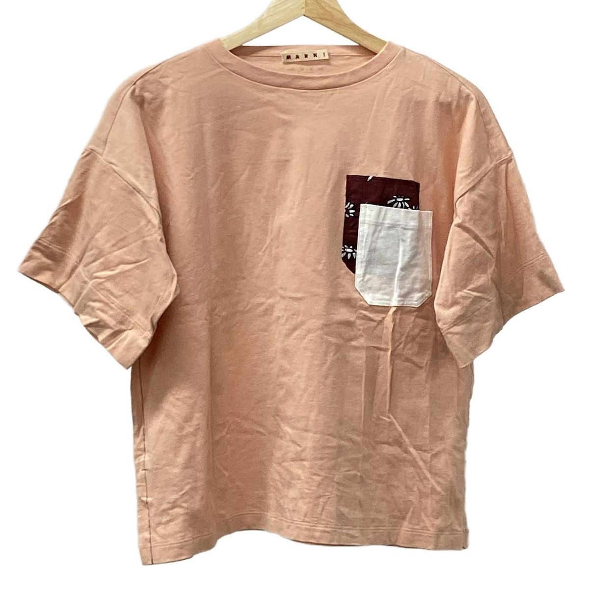 MARNI マルニ 半袖Tシャツ サイズ14 XL レディース ピンクベージュ ダークブラウン 白 クルーネック 花柄