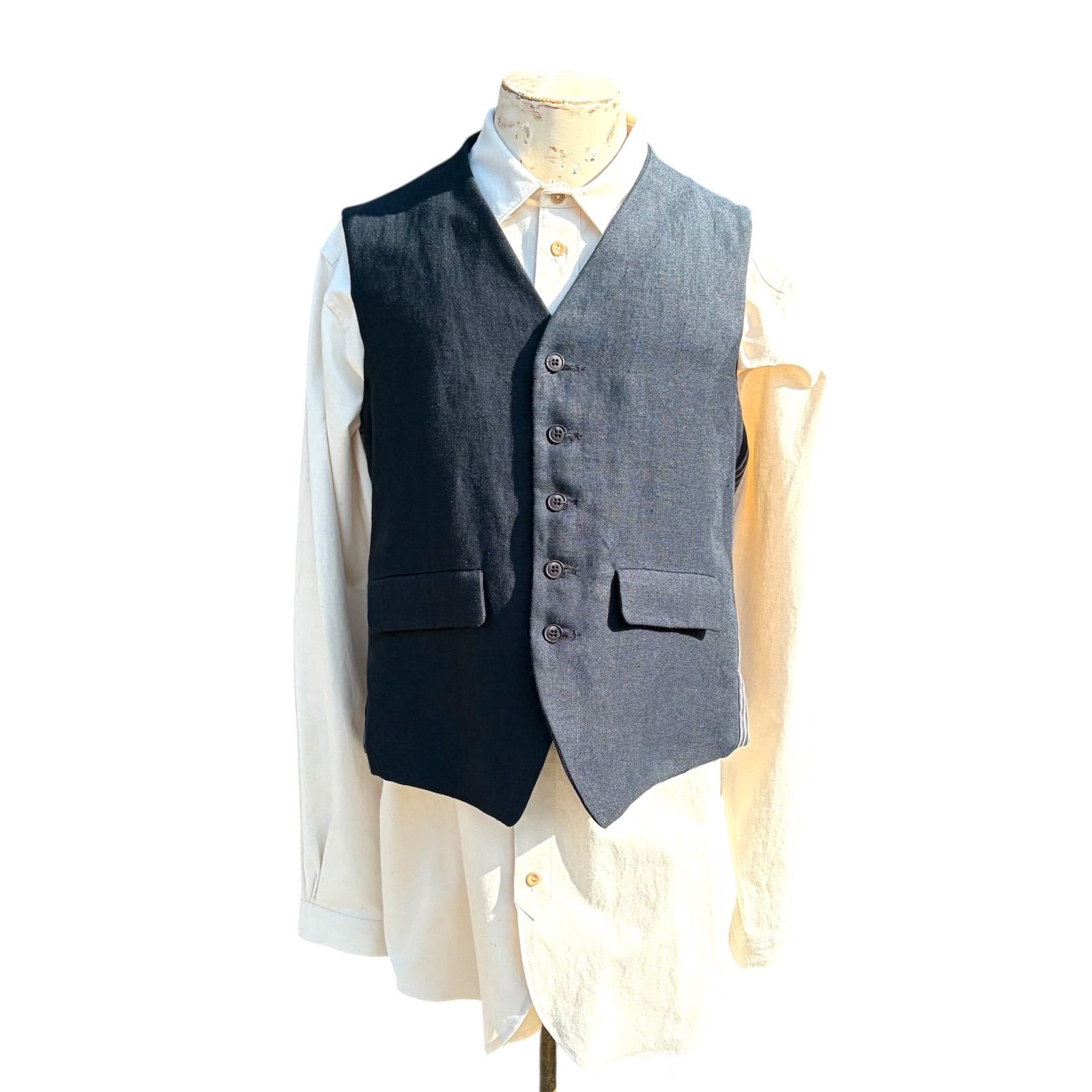 HACKNEY UNION WORKHOUSE SPITALFIELDS Waist Coat LINEN Navy